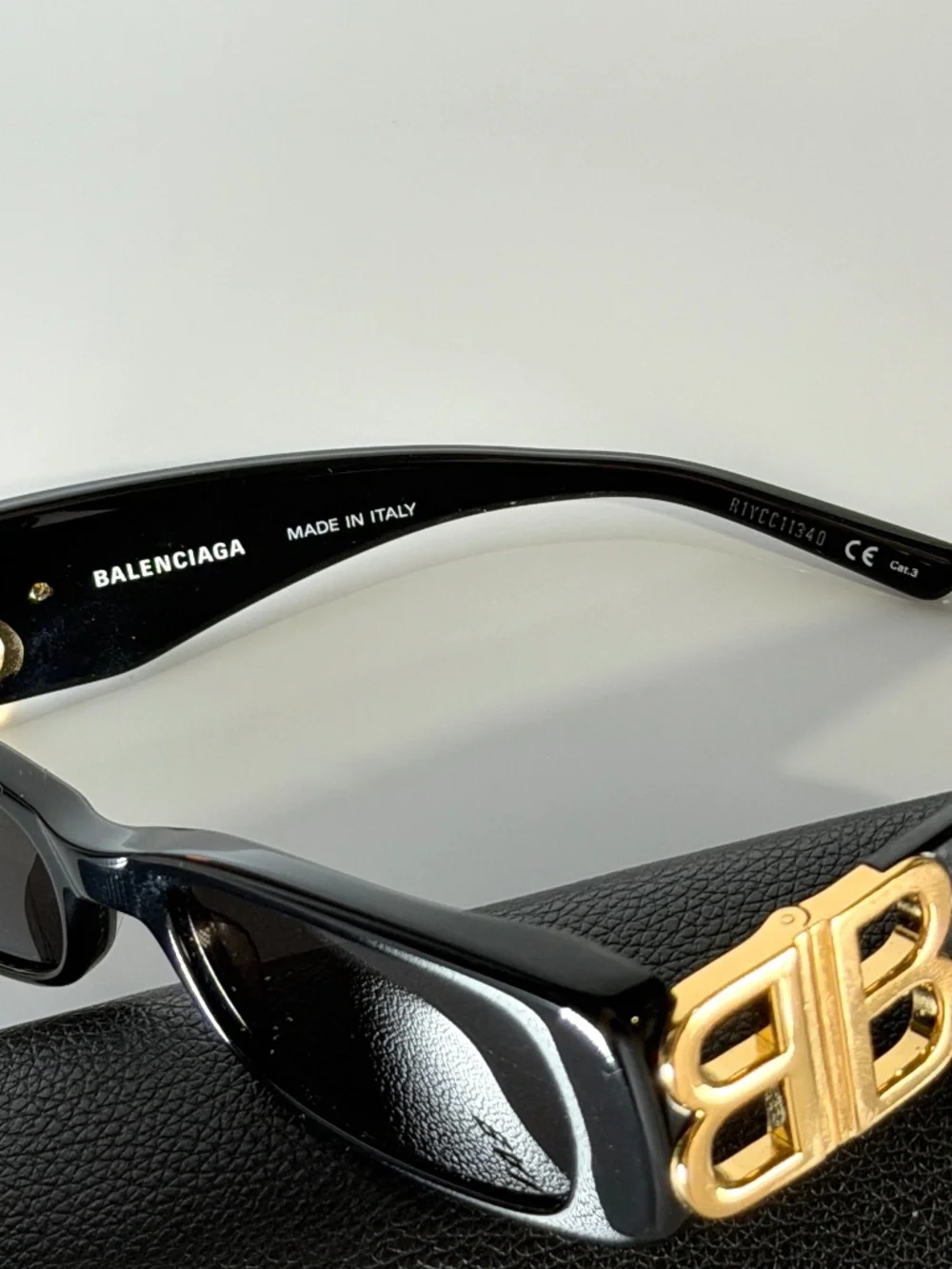 Balenciaga Dynasty Rectangle Sunglasses Black Gold BB0096S